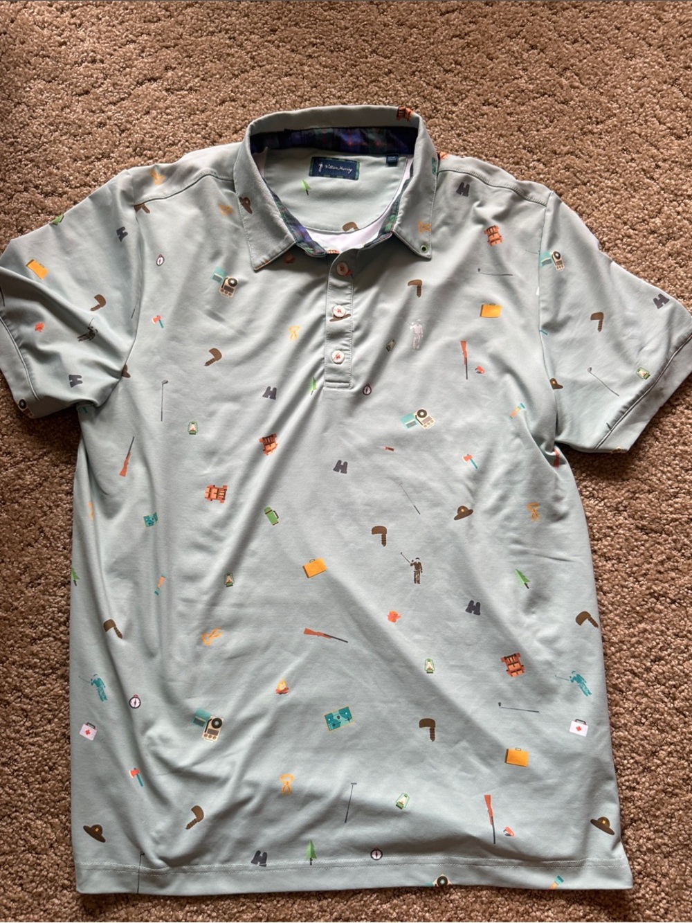 William Murray Golf Sage Green Polo with Multicolor Golf Icons